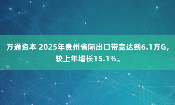 万通资本 2025年贵州省际出口带宽达到6.1万G，较上年增长15.1%。